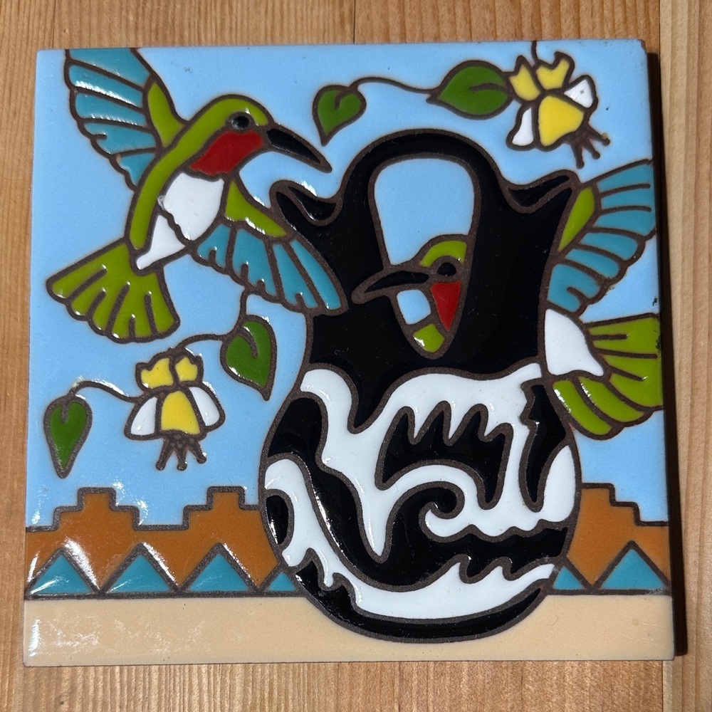 2012 Earthtones Hand Glazed Decorative Art Tile with Hummingbird Design